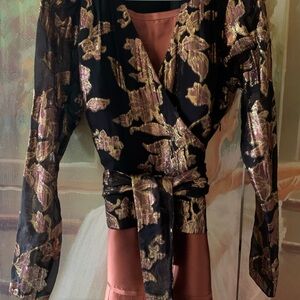 Ramy Brook Silk and Metallic Blouse (silk skirt suit included), size S/M.